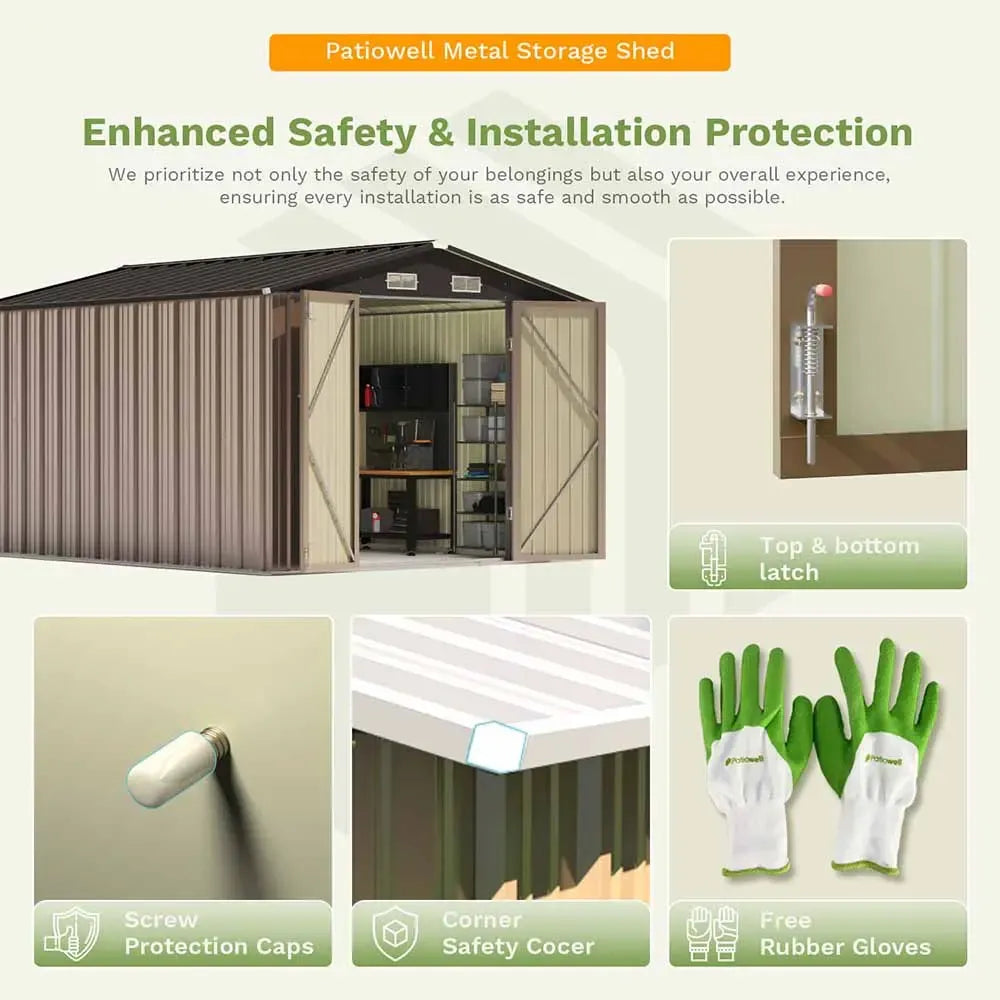 Patiowell 8x12 Metal Storage Shed, Brown