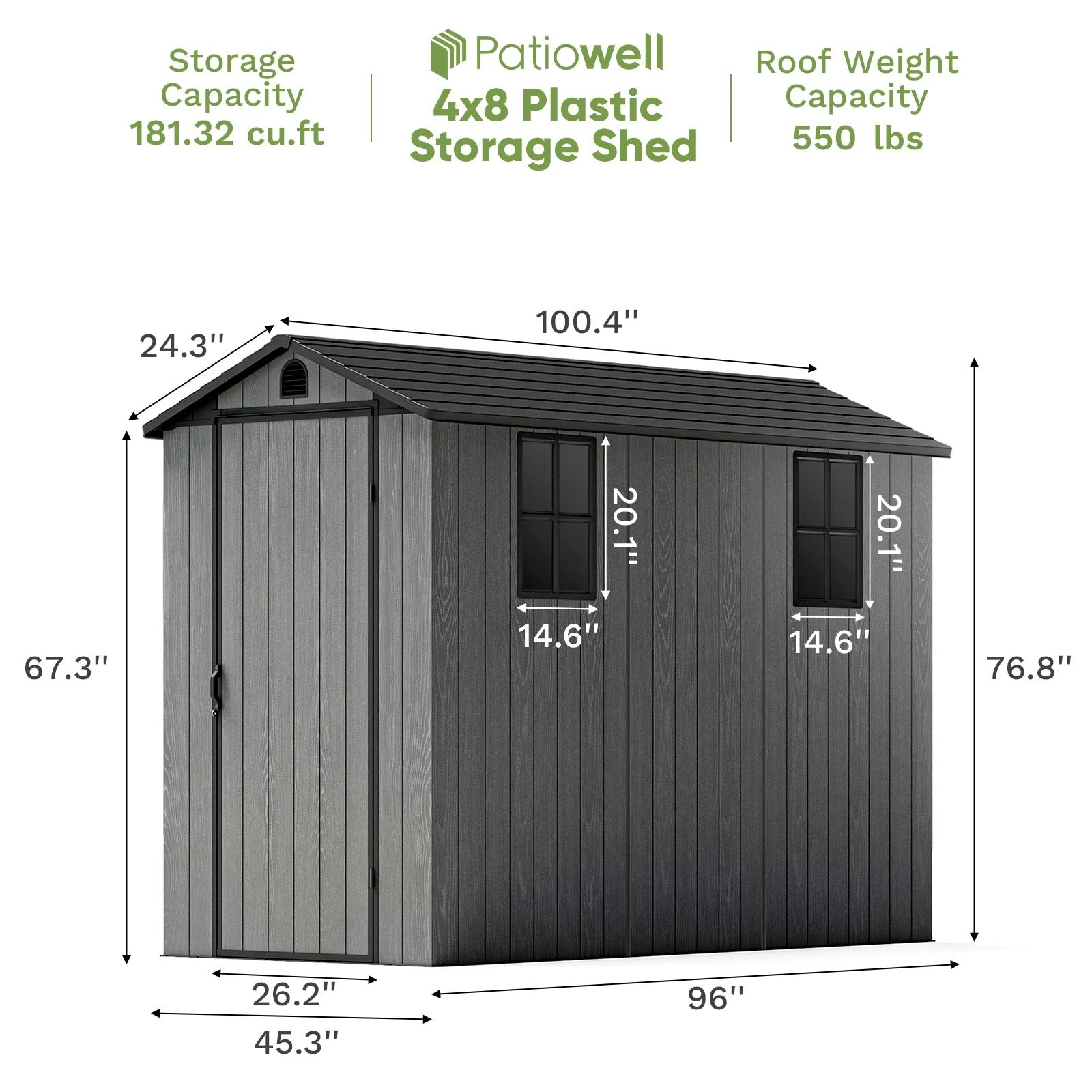 Patiowell 4x8 Plastic Storage Shed, Dark Gray
