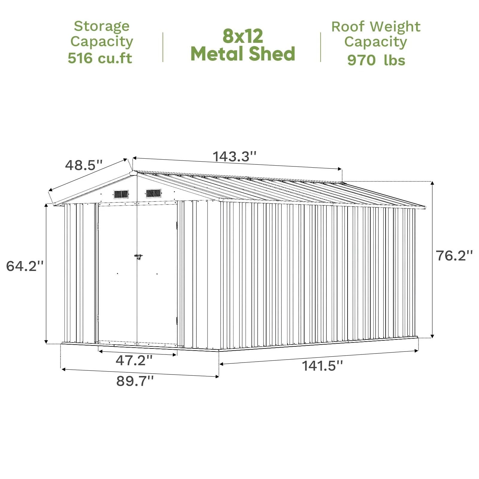 Patiowell 8x12 Metal Storage Shed, Brown