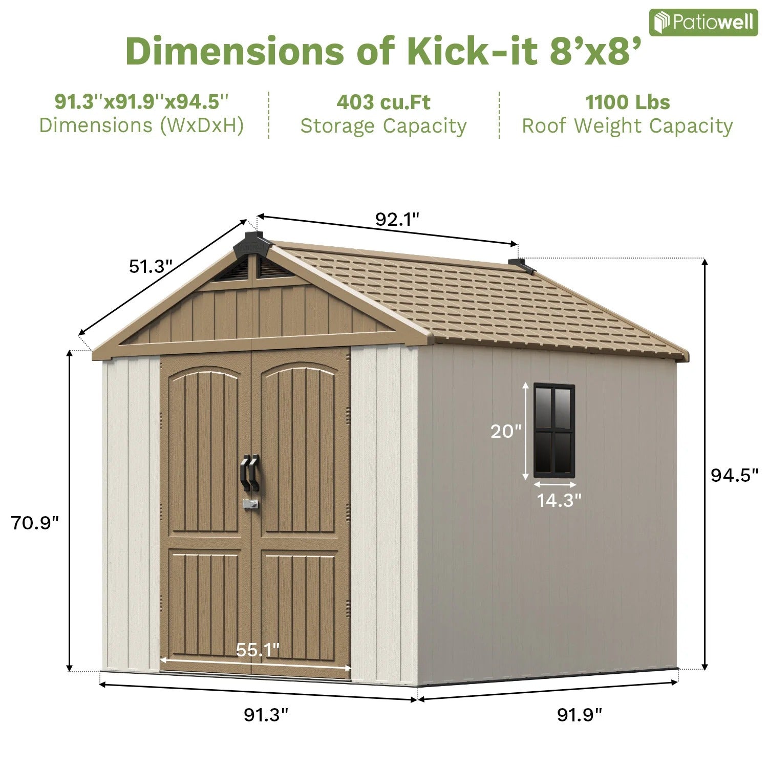 Kick-it 8x8 Plastic Storage Shed with Floor, Khaki & Beige