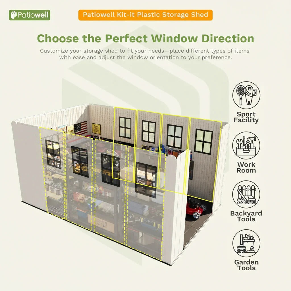 Kick-it 8x12 Plastic Storage Shed with Floor, Khaki & Beige