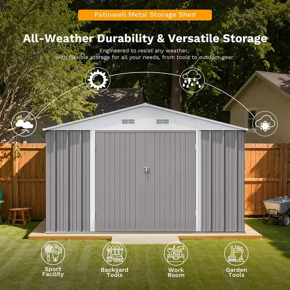 Patiowell 10x12 Metal Shed, Gray