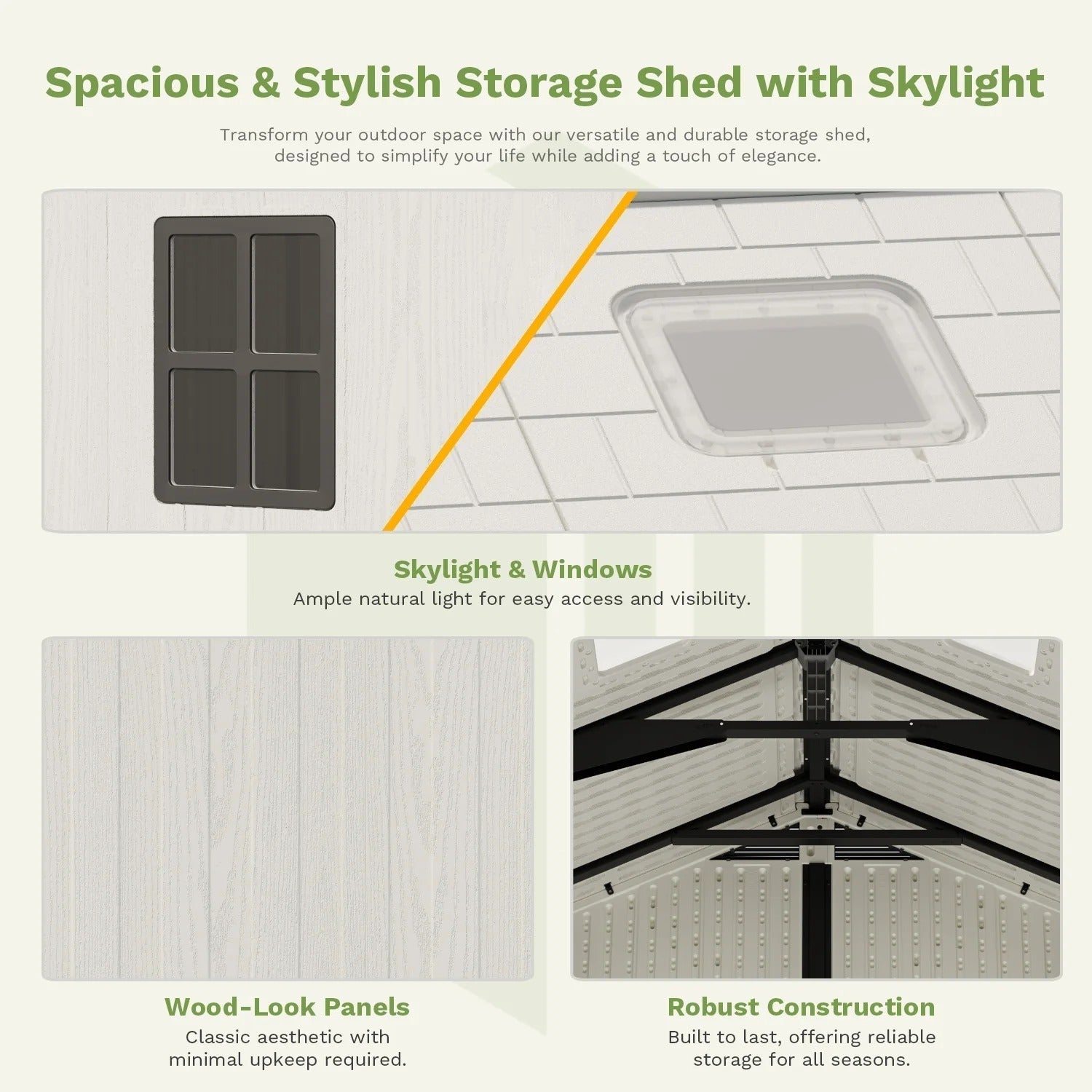 10x10 FT Plastic Storage Shed with Skylight & Windows & Lock