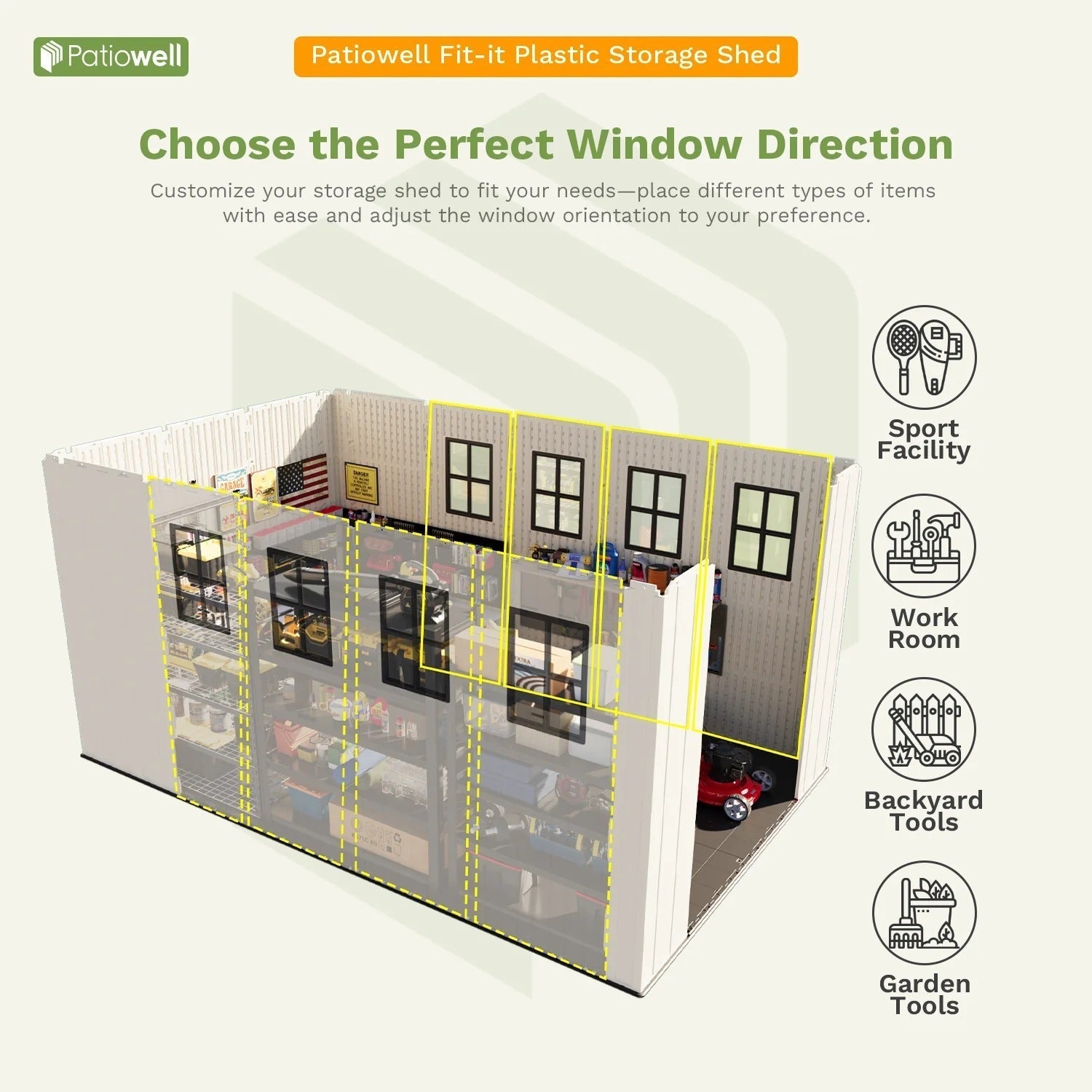 Kick-it 8x12 Plastic Storage Shed with Floor, Gray White