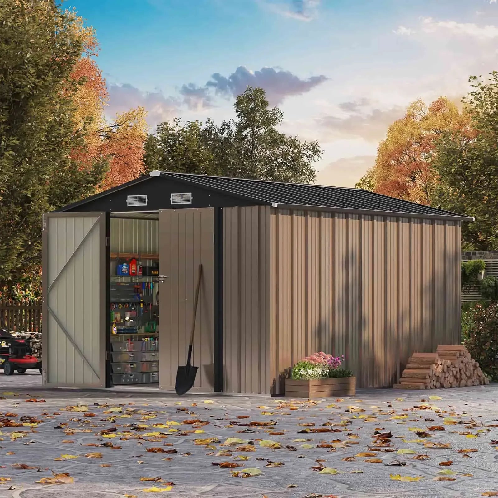 Patiowell 8x12 Metal Storage Shed, Brown