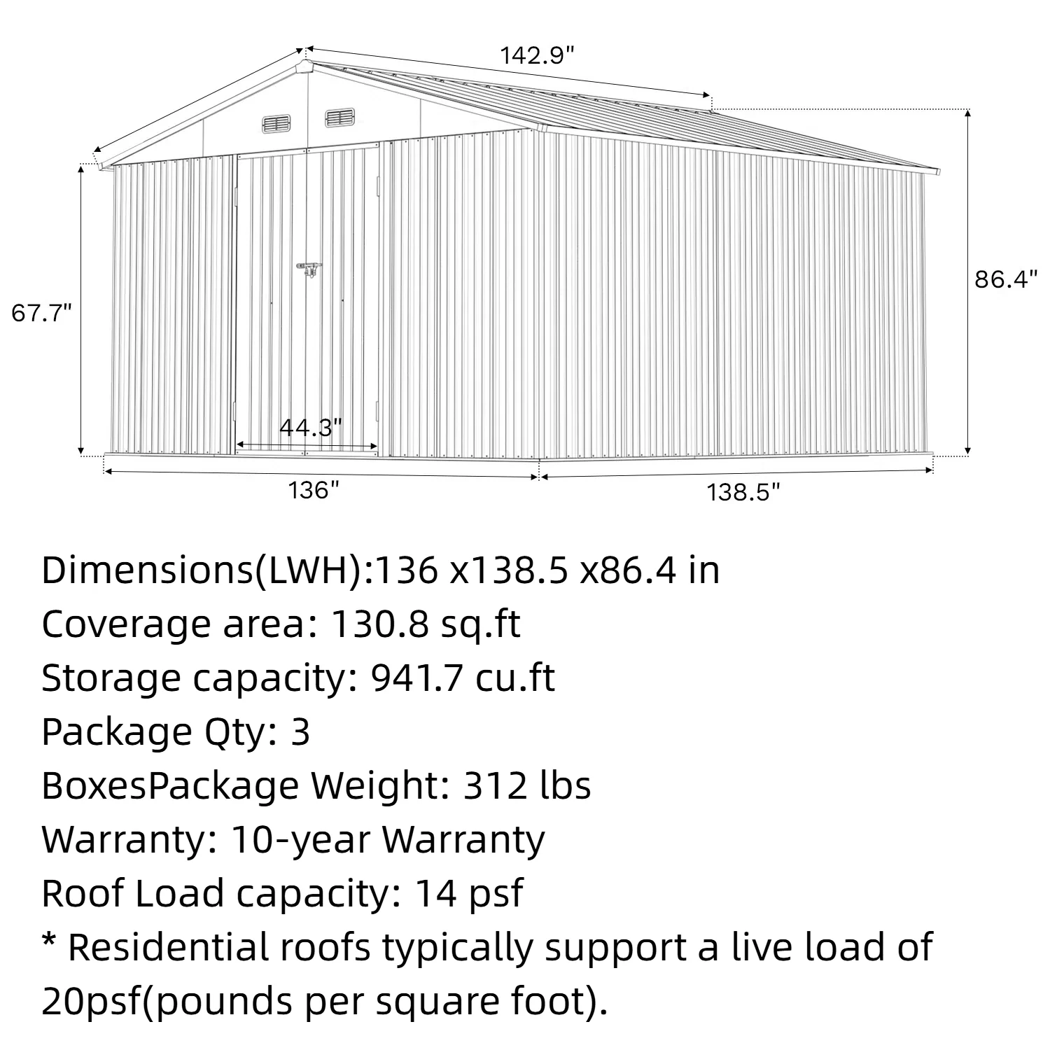 Patiowell 12x12 Large Metal Shed with Weather Resistance, Gray