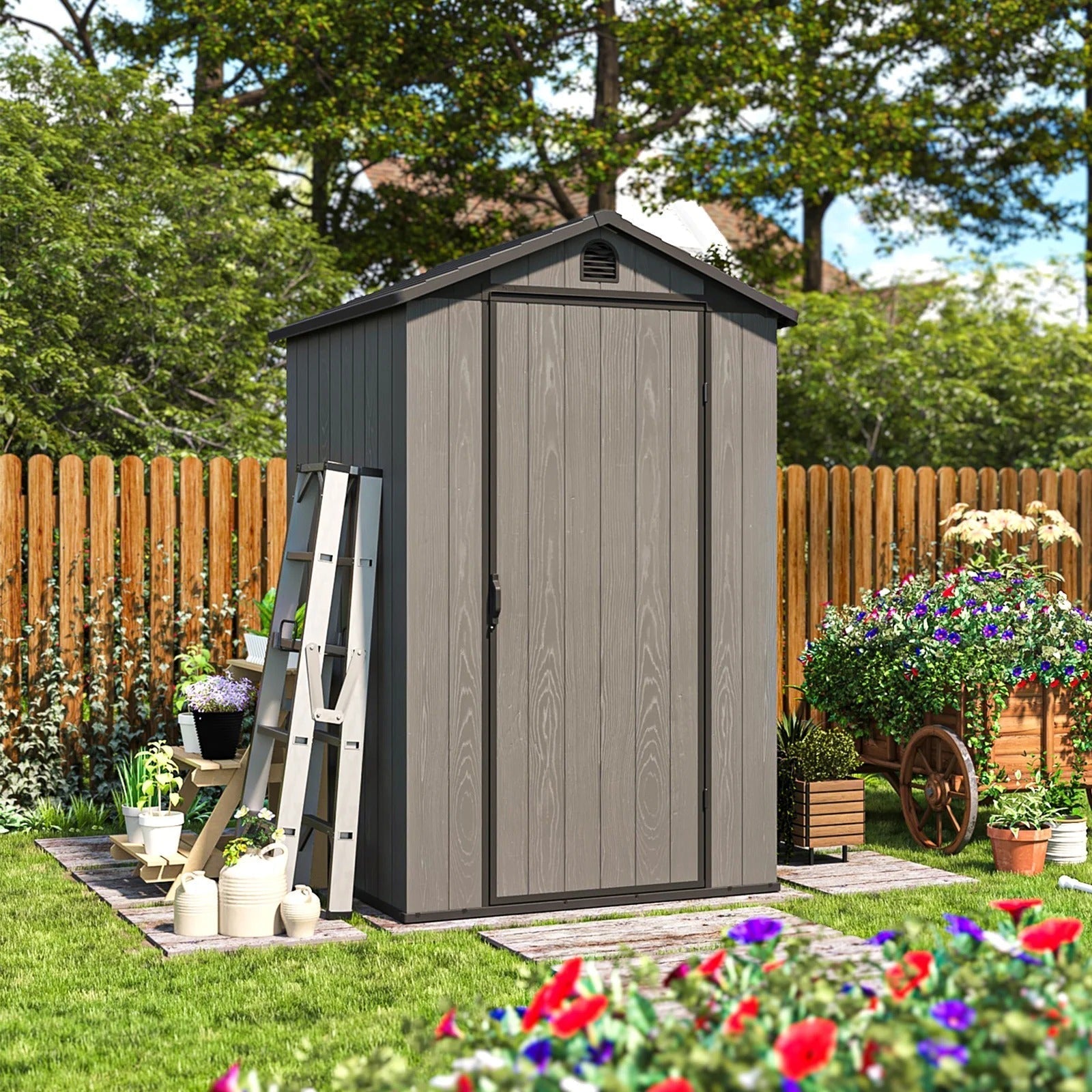 Patiowell Fit-it 4x4 Plastic Storage Garden Shed, Dark Gray