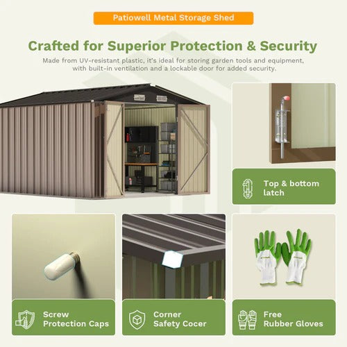 Patiowell 10x12 Metal Shed, Brown