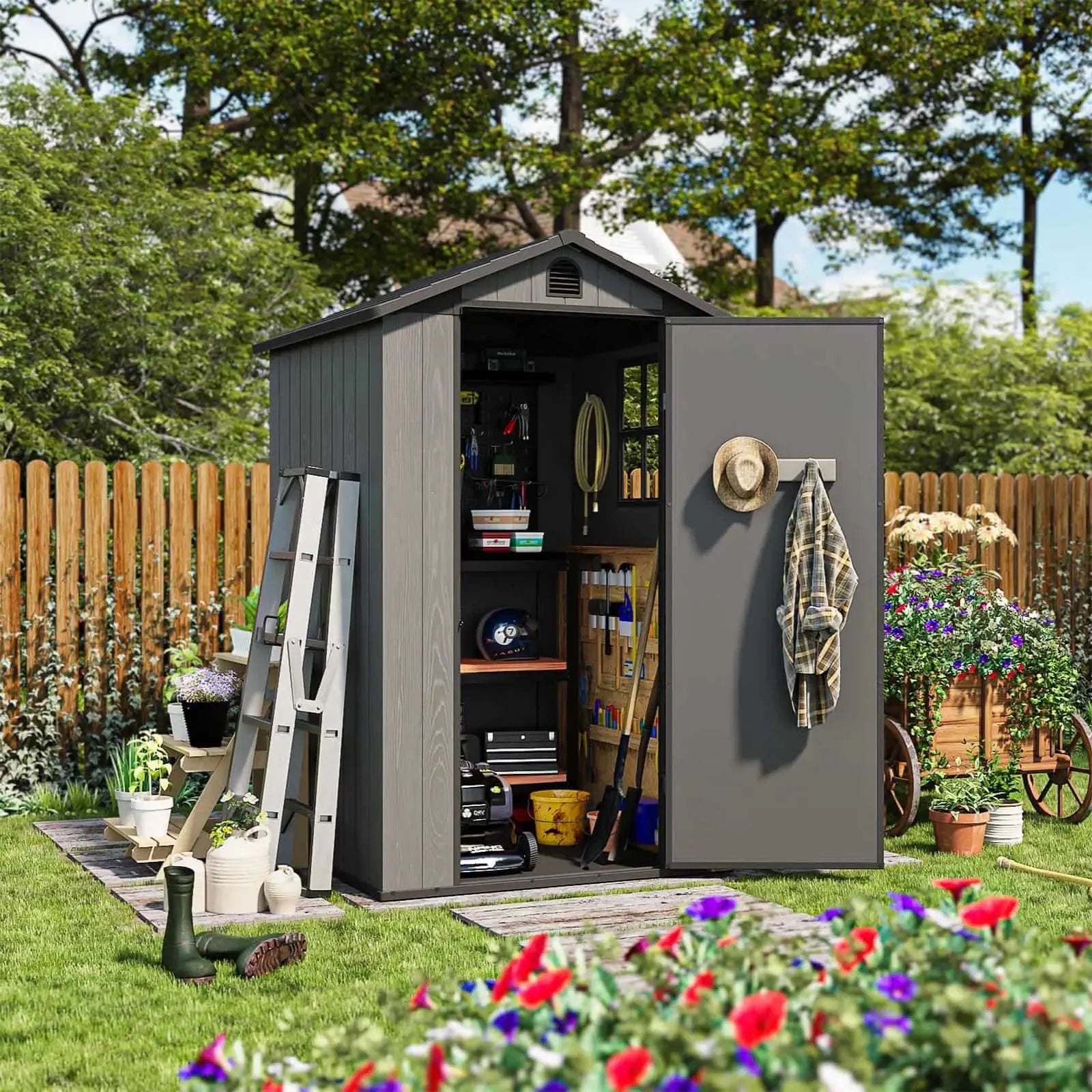 Patiowell Fit-it 4x4 Plastic Storage Garden Shed, Dark Gray