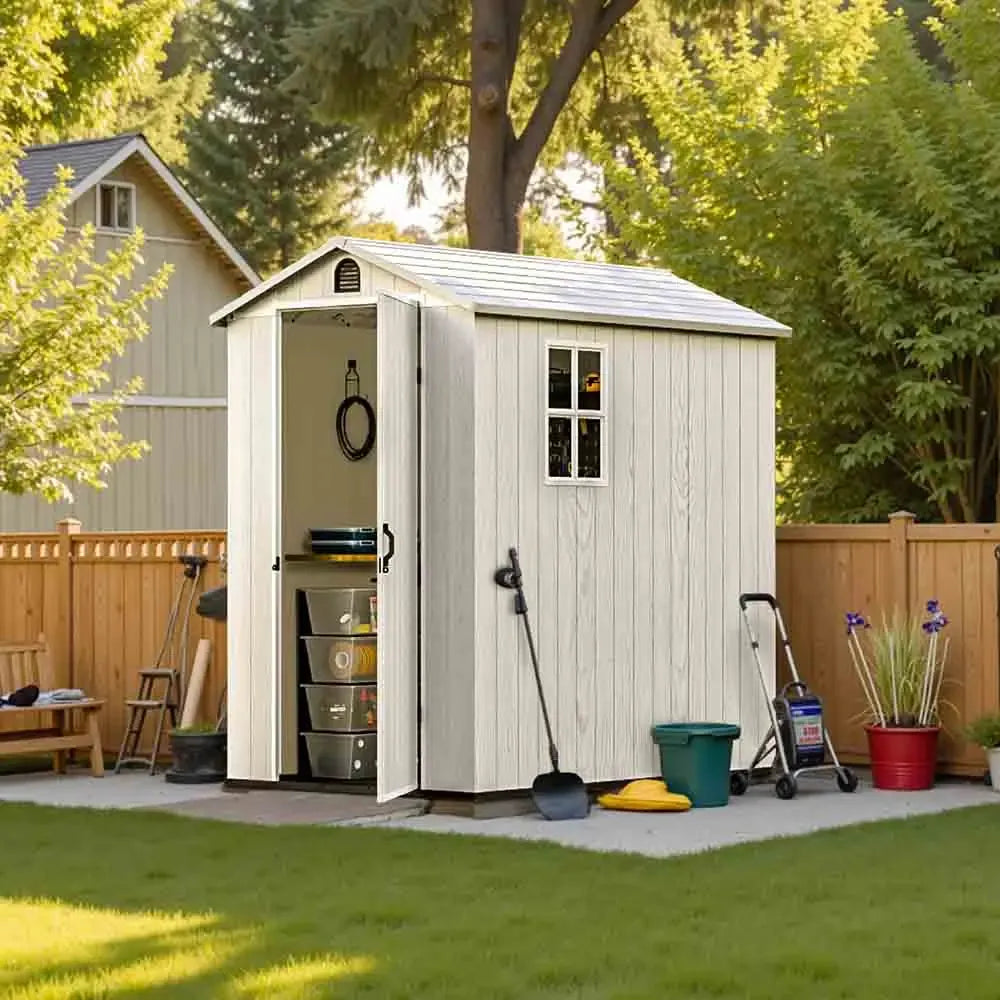 Patiowell 4x6 Plastic Storage Shed for Bike, Light Gray