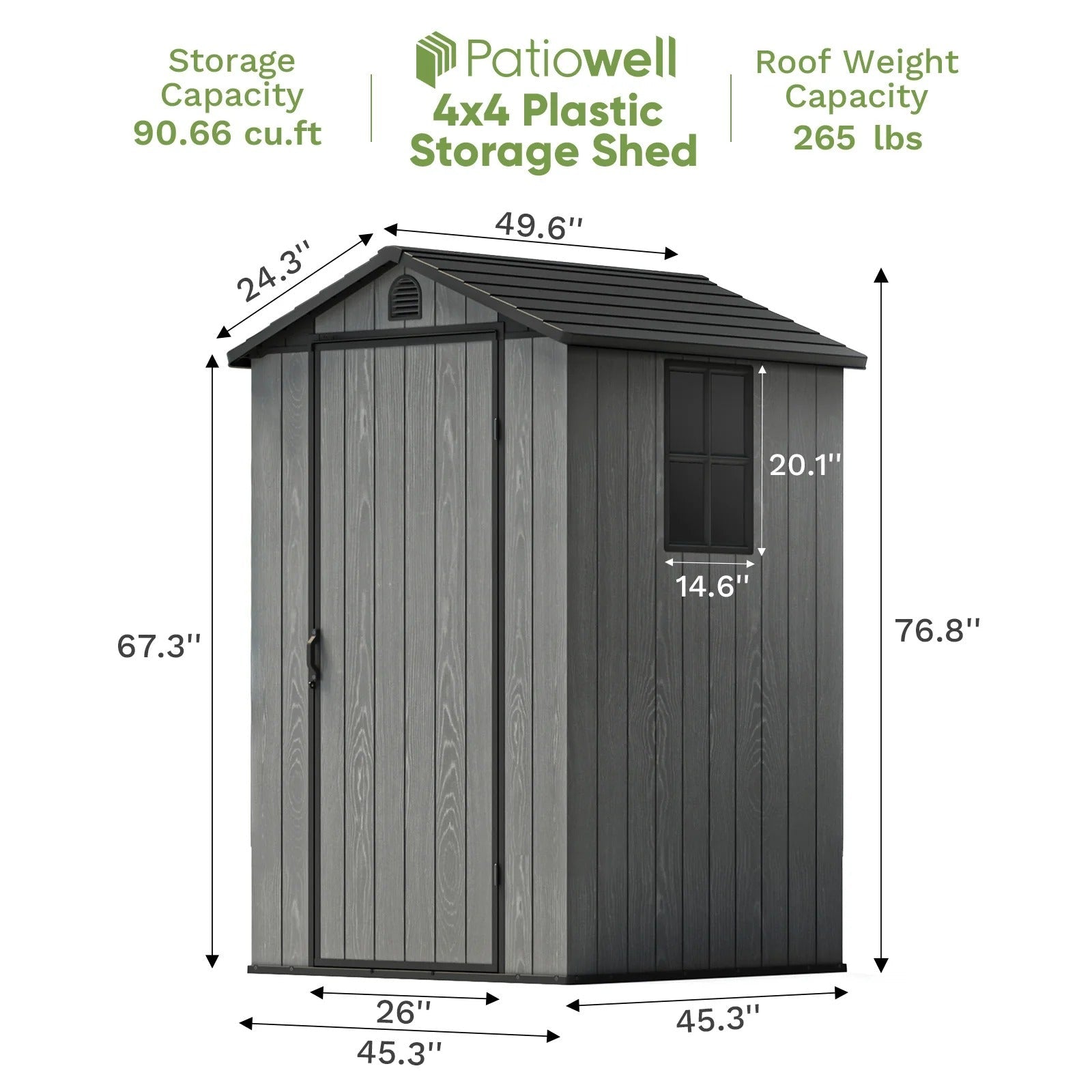 Patiowell Fit-it 4x4 Plastic Storage Garden Shed, Dark Gray